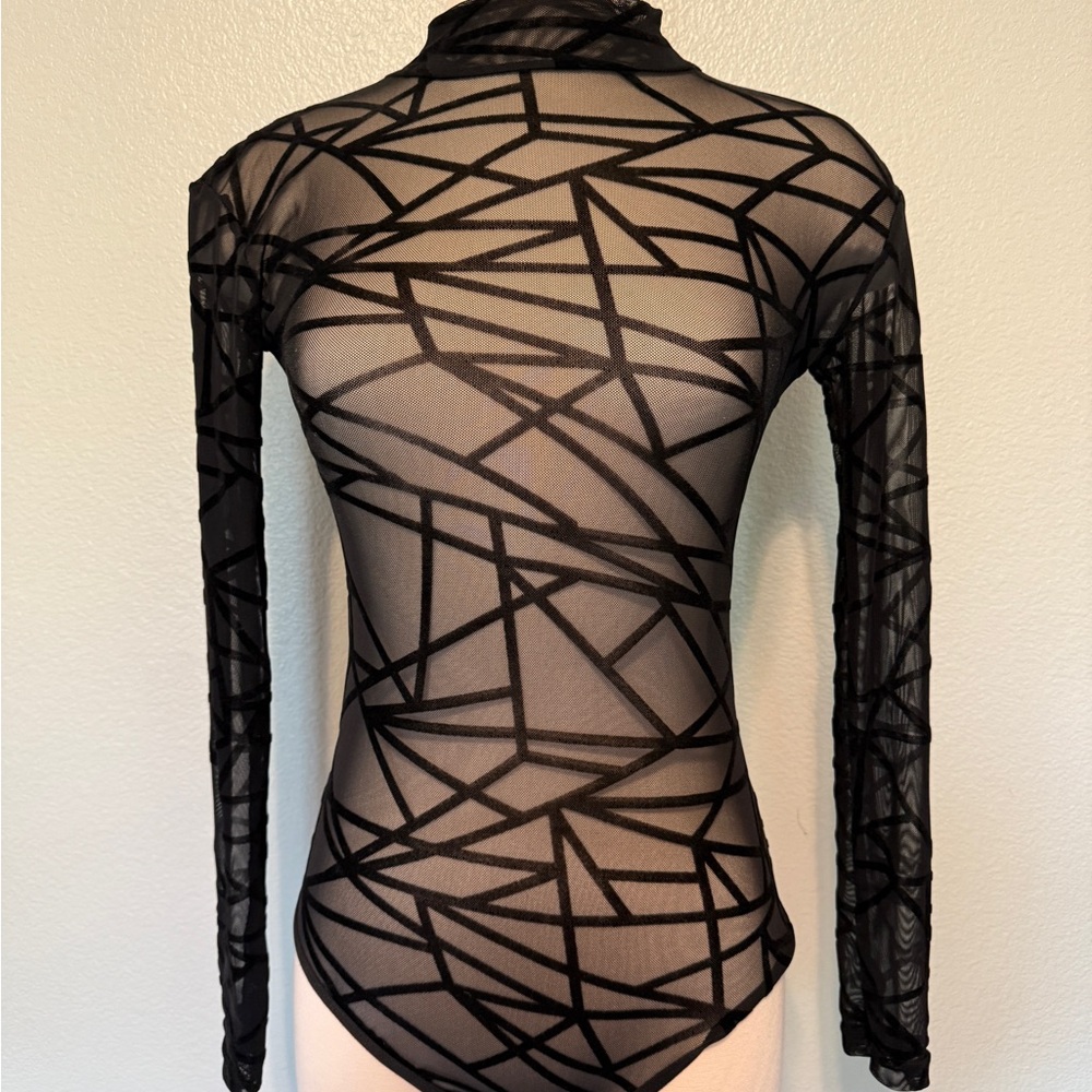 Black‎ Geometric Mesh Bodysuit